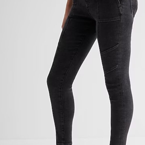 Express High Waisted Washed Black Utility Skinny Jeans - Picture 2 of 4